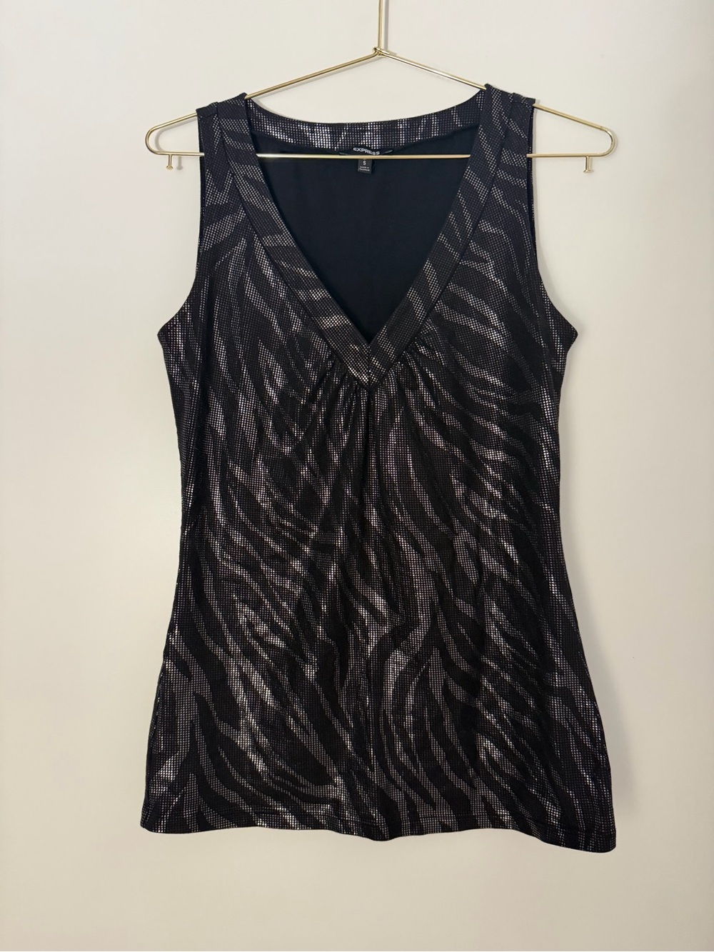 Y2K Express Animal Print Metallic V Neck Tank